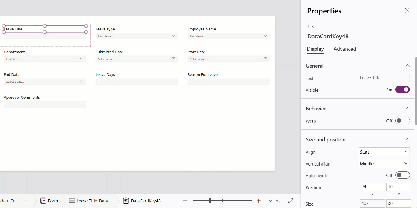 power apps modern form control properties