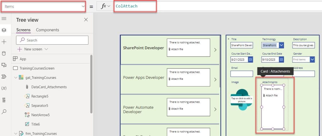 add attachments in power apps gallery