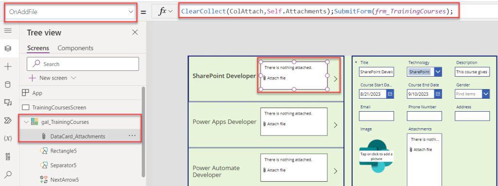 add attachments in power apps gallery control