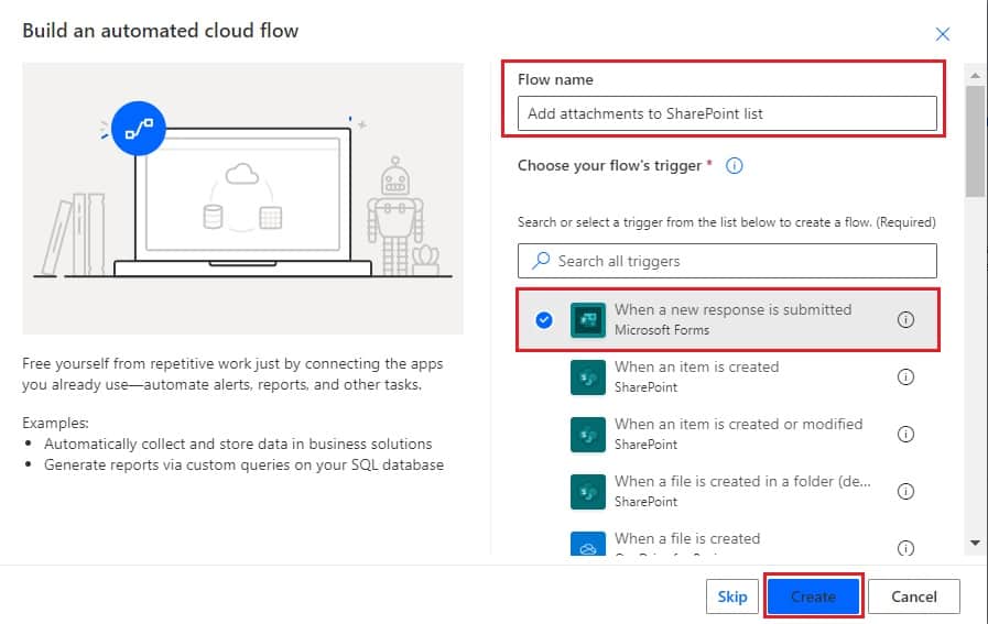 save attachments to SharePoint list using Power automate