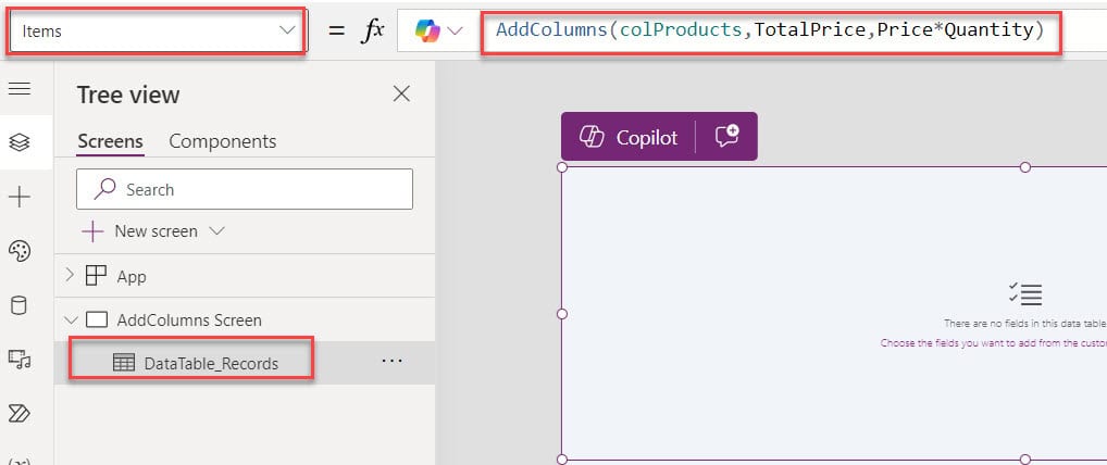 add columns to collection powerapps