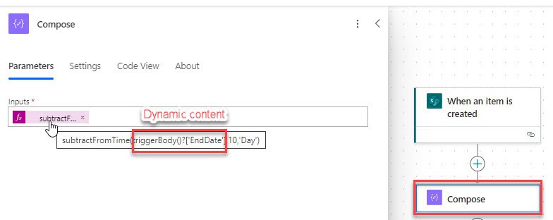 Add dynamic content in expression Power Automate