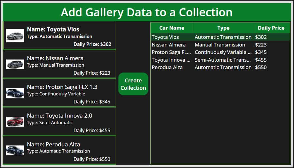 Add Gallery Data to a Collection in Power Apps