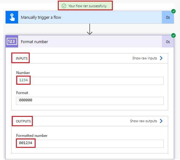 add leading zeros to numbers in power automate flow