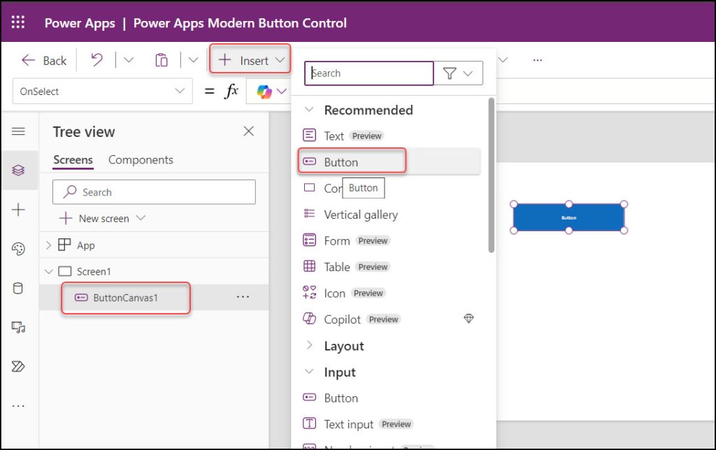 Add Power Apps Modern Button