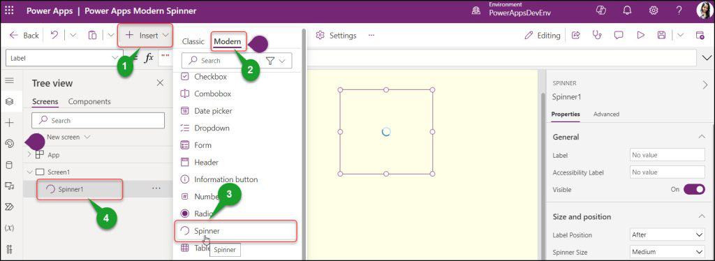 Add Power Apps Modern Spinner