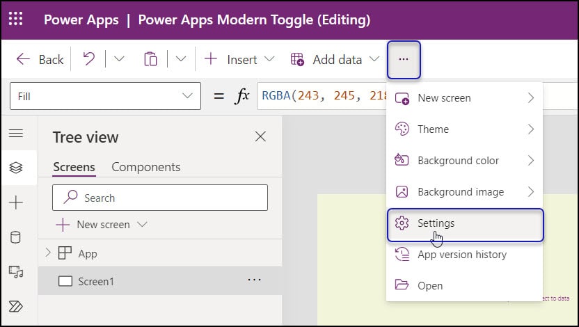 Add Power Apps Modern Toggle Control