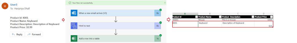  add row to excel from an email Ms flow