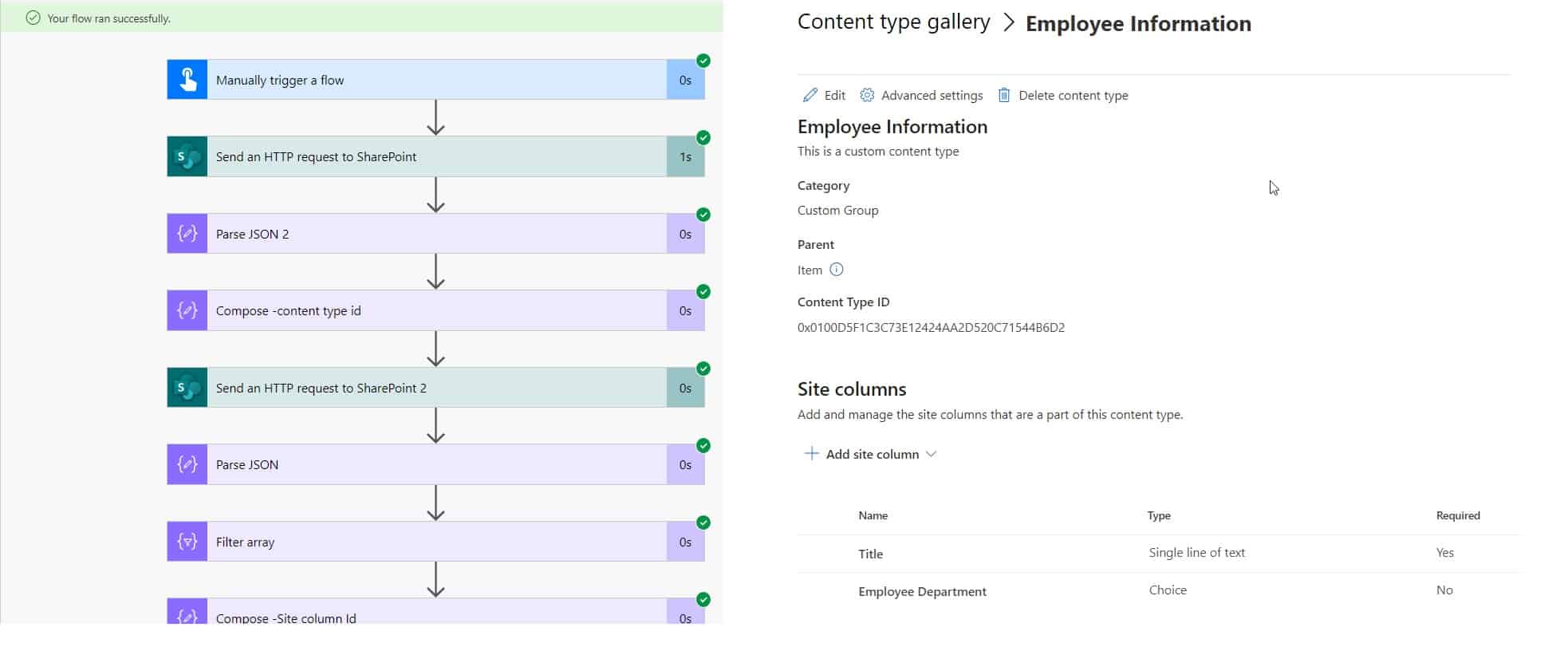 add Site columns to SharePoint content type using Power Automate