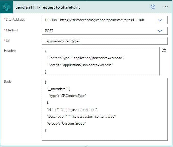 Add Site columns to site content type in SharePoint using Microsoft Flow