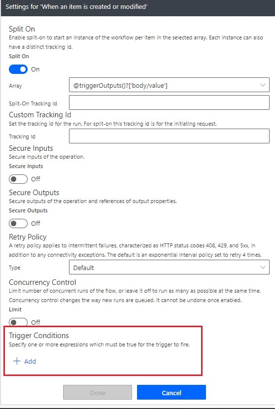 add trigger condition in power automate