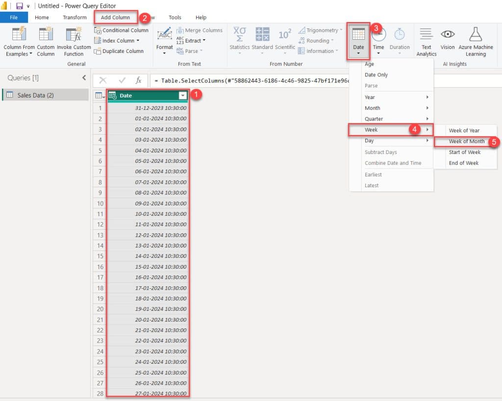 add week to date hierarchy power bi