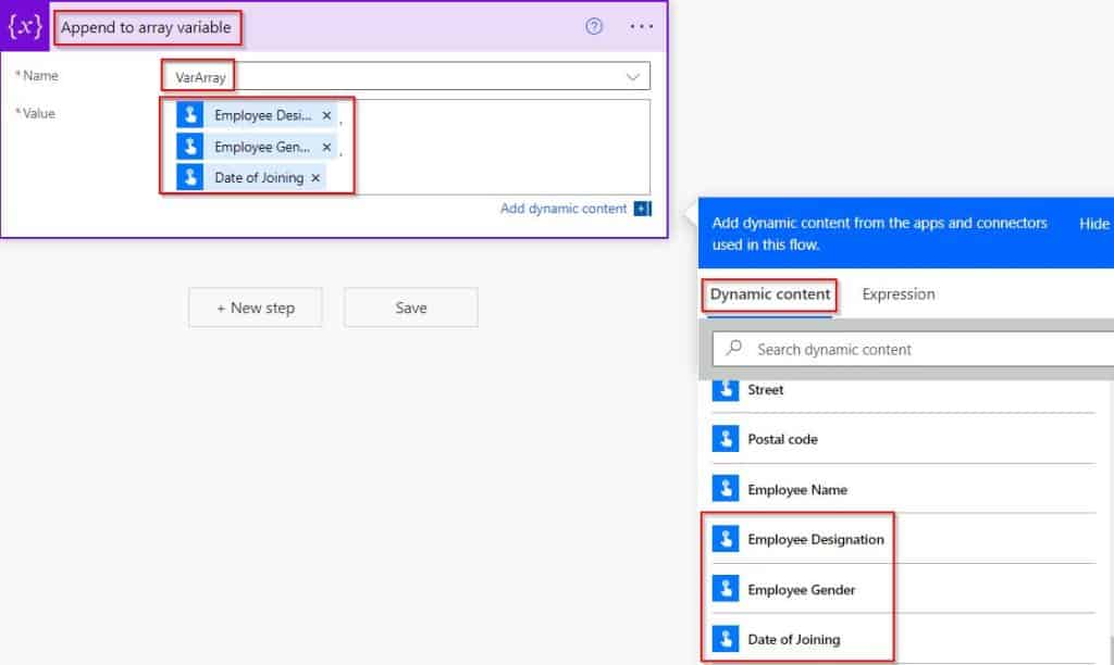 append multiple values to an array using Power Automate