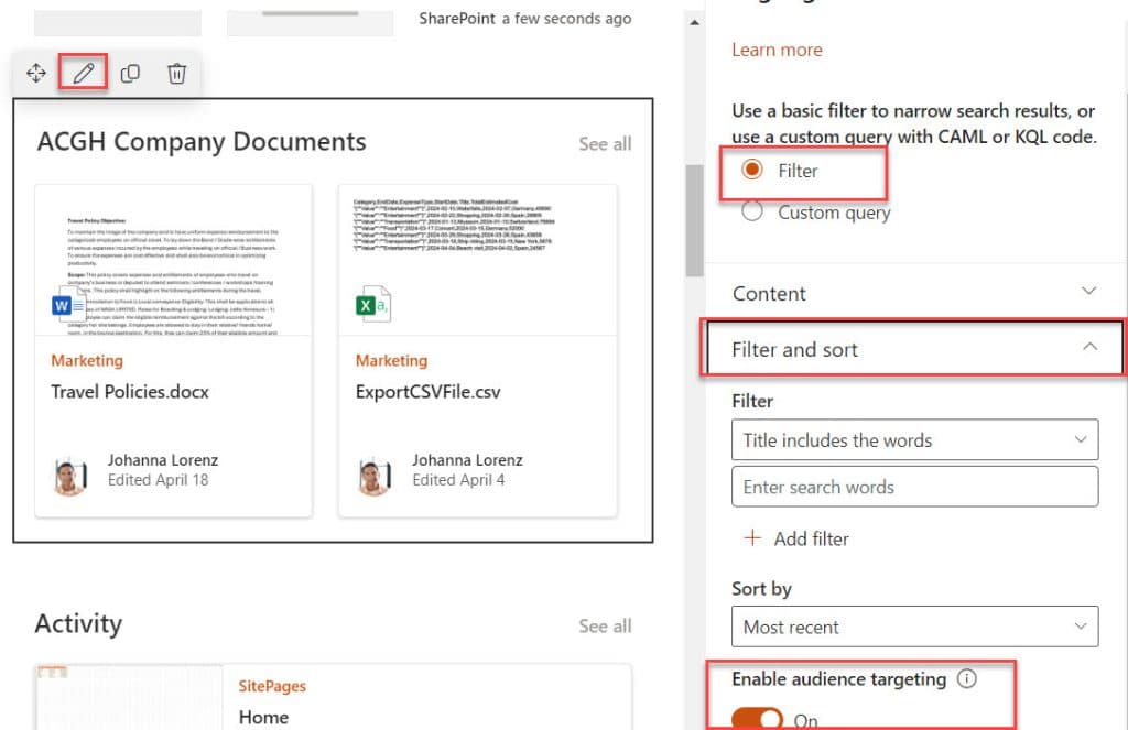 Audience targeting in sharepoint highlighted content web part