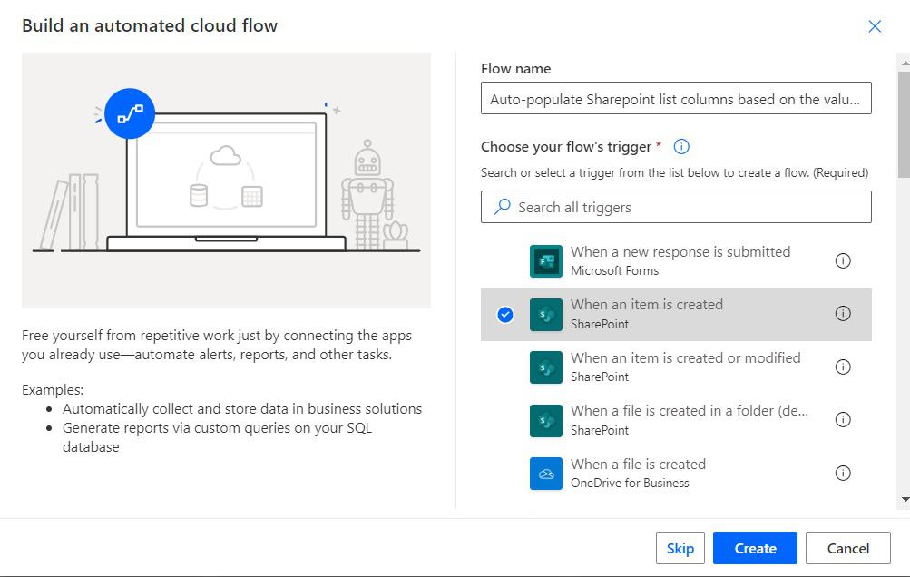 auto populate column based on another column sharepoint list Power Automate