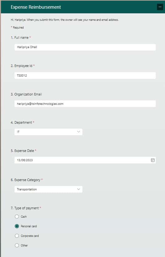 SharePoint Expense reimbursement and approval using flow