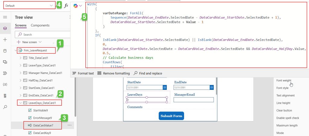 calculate days between two dates in powerapps