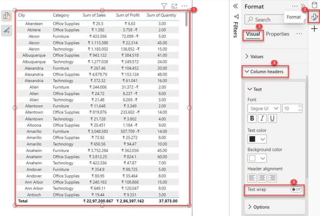 can we hide column in power bi table visual