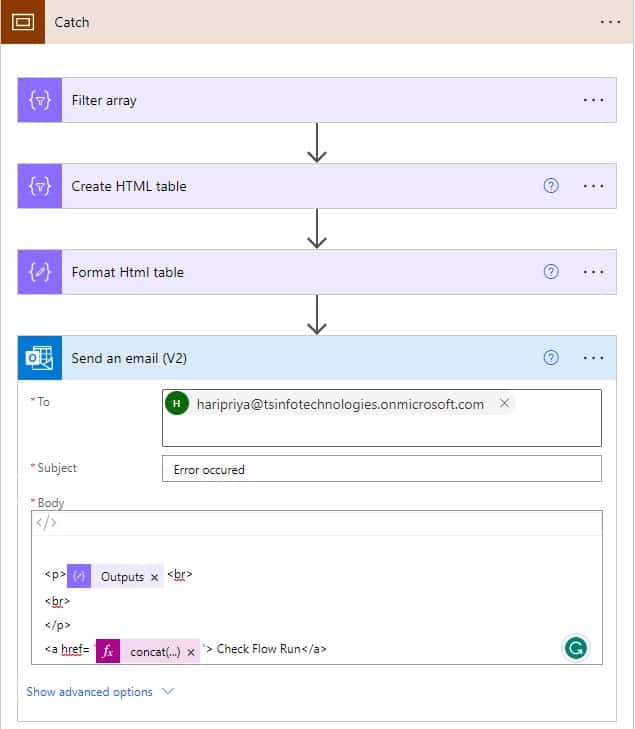 catch exception message in power automate