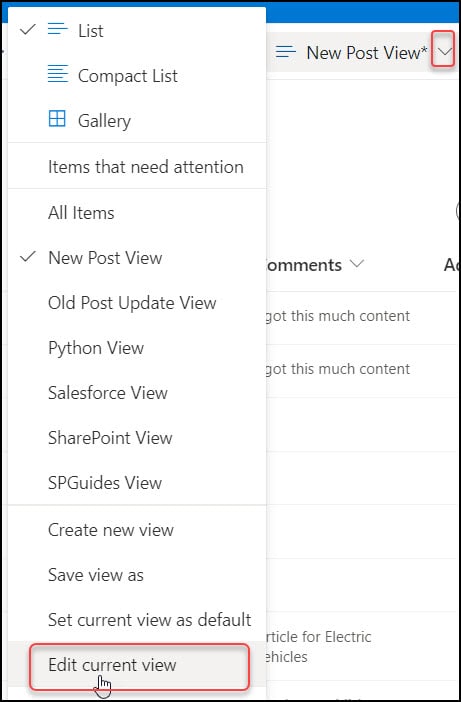 Change a SharePoint List view