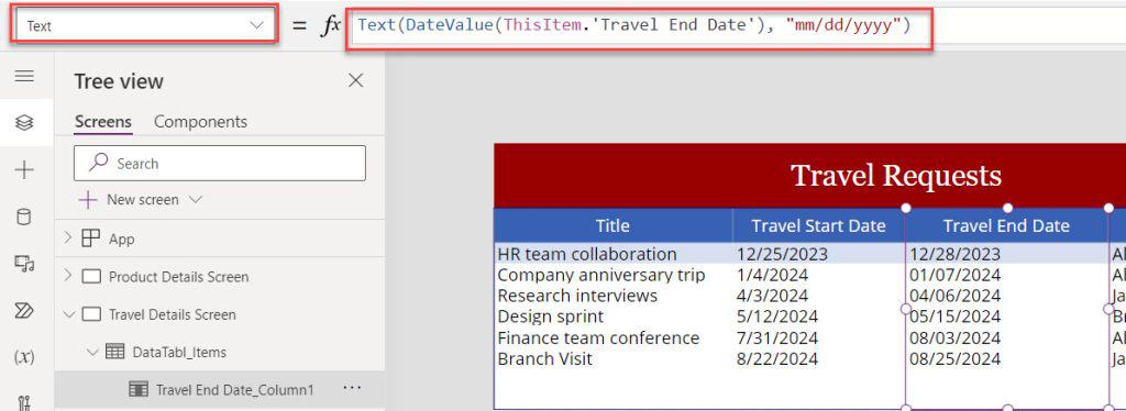 Change Date Format in PowerApps Data Table using SharePoint Calculated Column