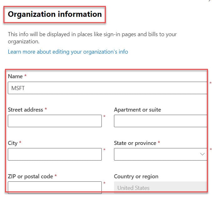 change organization name office 365