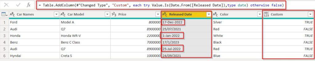 Check If Text is Date in Power Query editor example