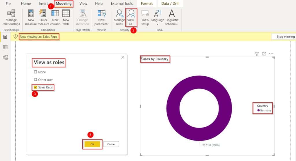 Check the Row level security in the Power BI Desktop