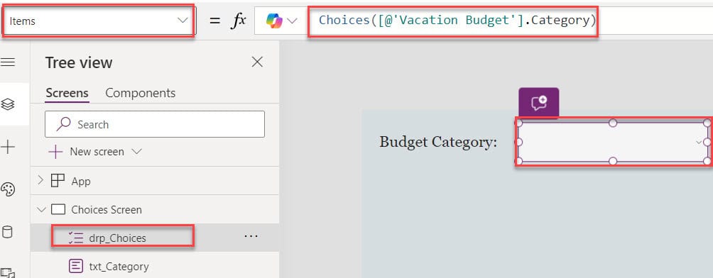 choices in powerapps