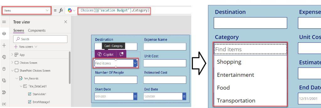 choices power apps