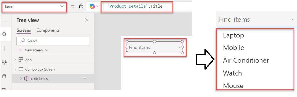 combo box in powerapps