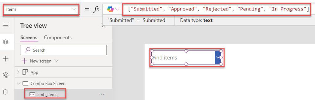 combobox items powerapps