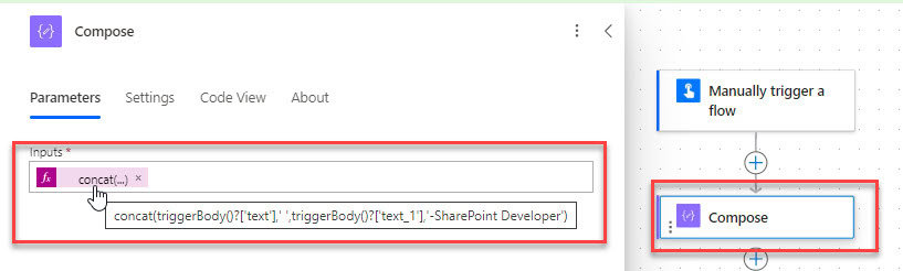 Concat string with dynamic content Power Automate