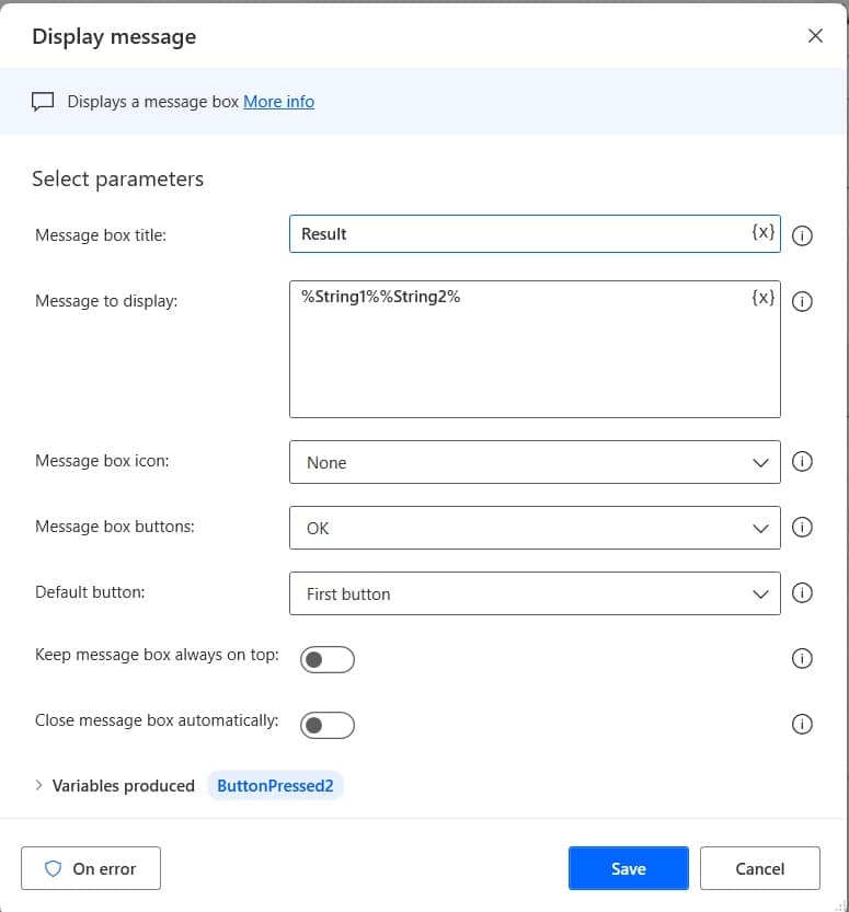 concatenate string using Power Automate Desktop