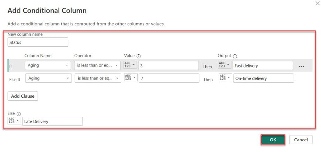 conditional column between values in power bi using power Query