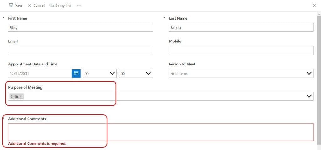 Conditionally make form fields mandatory in SharePoint list form using Power Apps