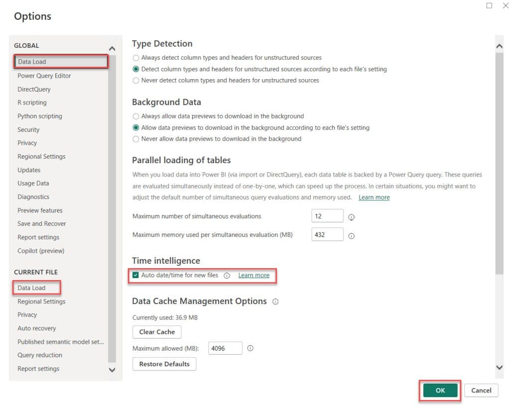 Configure auto date time in Power BI