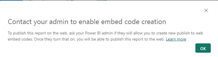 contact your admin to enable embed code creation power bi