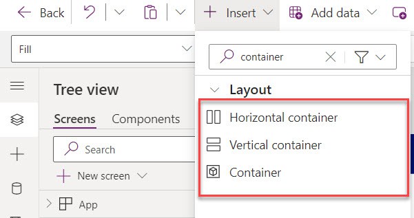 containers in powerapps