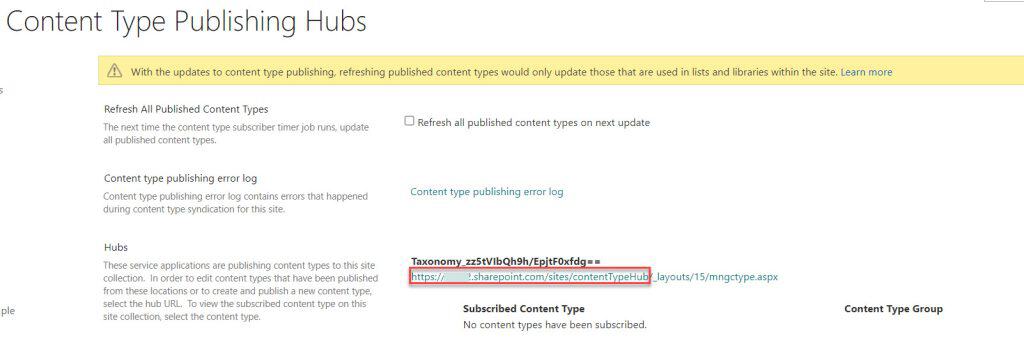 content type hub in sharepoint online