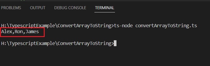  convert an array to a string with a separator using for loop in typescript