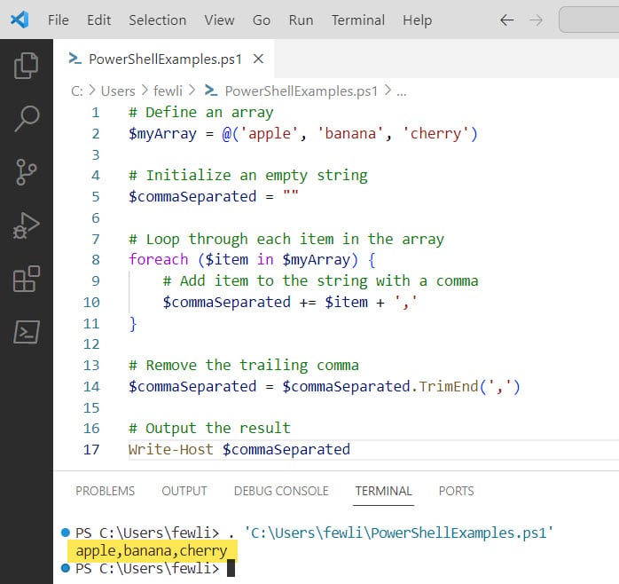 Convert Array To Comma Separated String In PowerShell