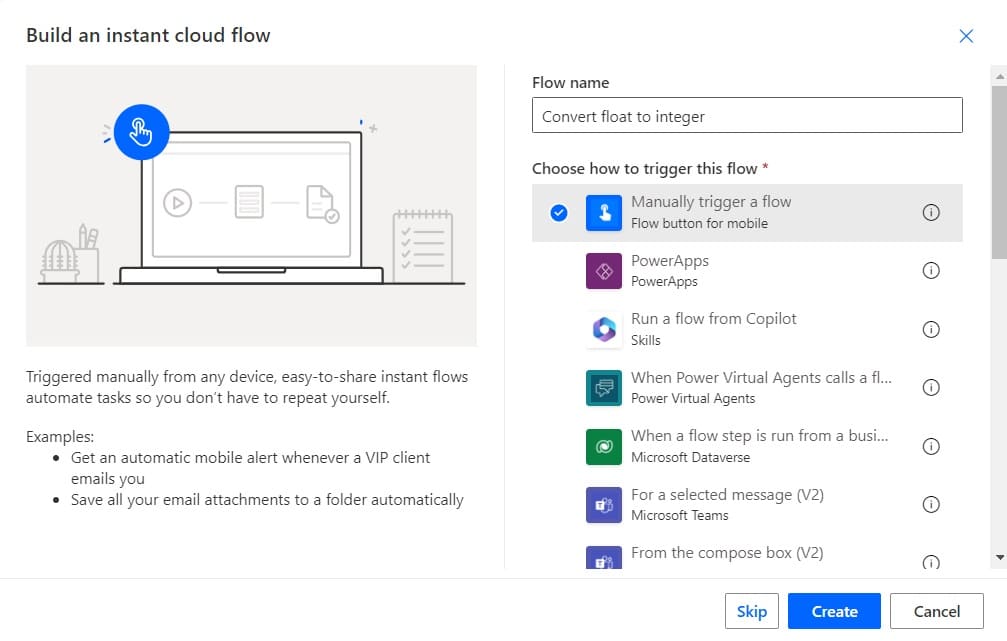 convert float to integer Microsoft power automate