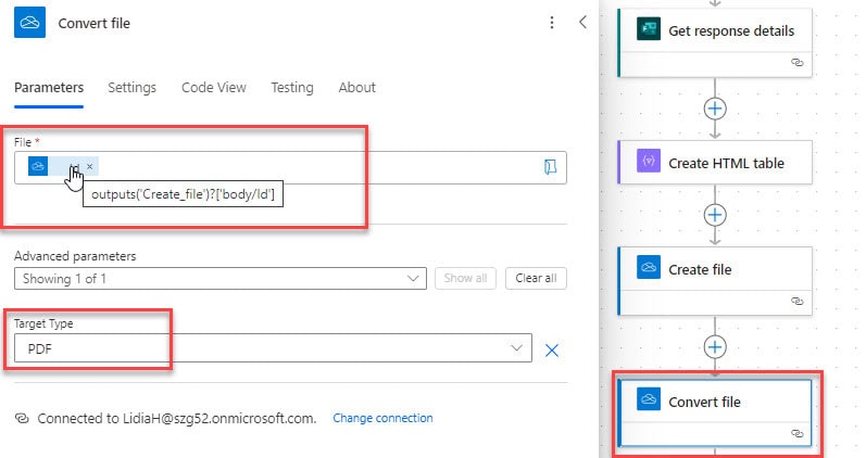 Convert Microsoft Form to PDF Power Automate