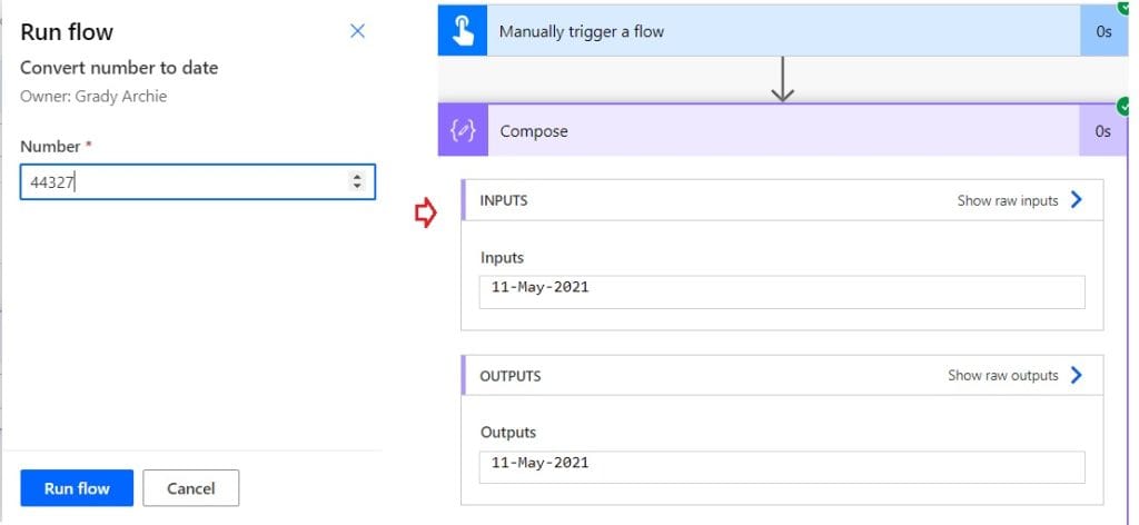 convert number to date  Power Automate