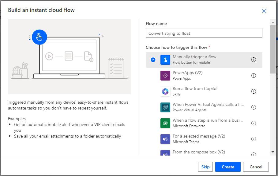 convert string to float power automate