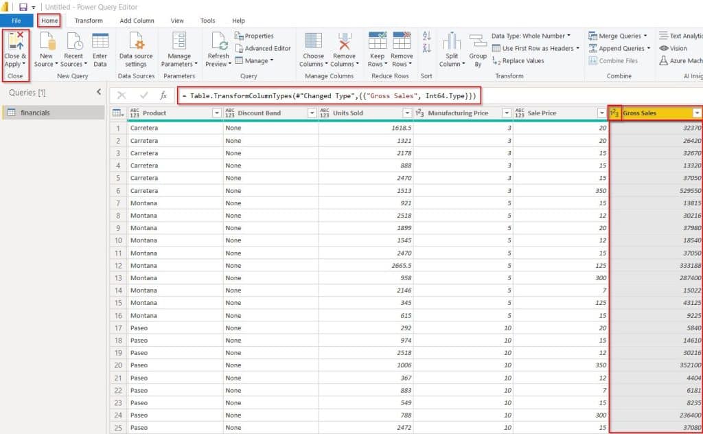 convert the text to number in a column in the power query example