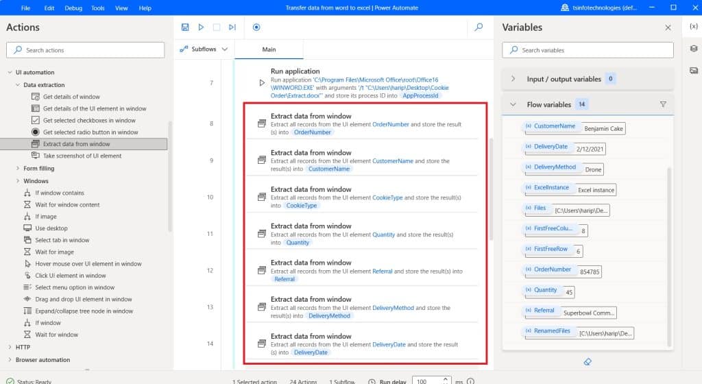 Copy data from Word doc to Excel  using Power Automate Desktop