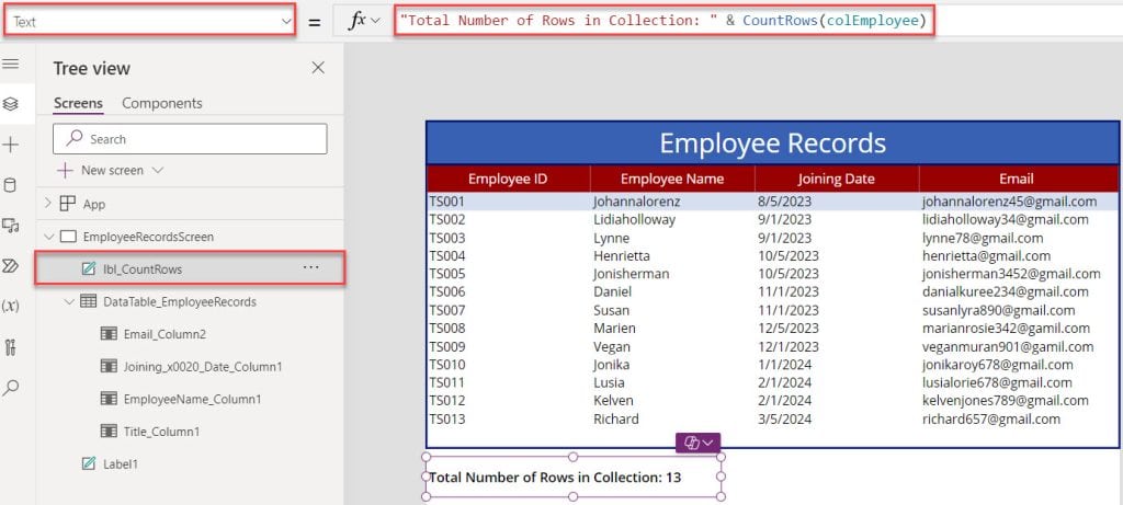 Count all Rows in Power Apps Collection