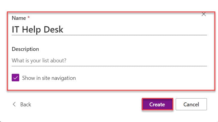 Create a list in SharePoint